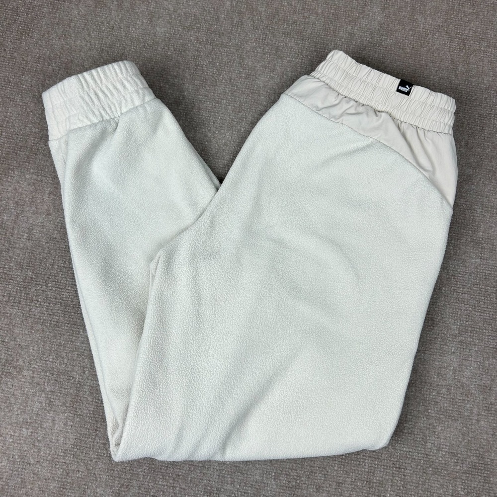 Puma Essentials Brushed Fleece Jogger Pants Womens Large White Logo Drawstring